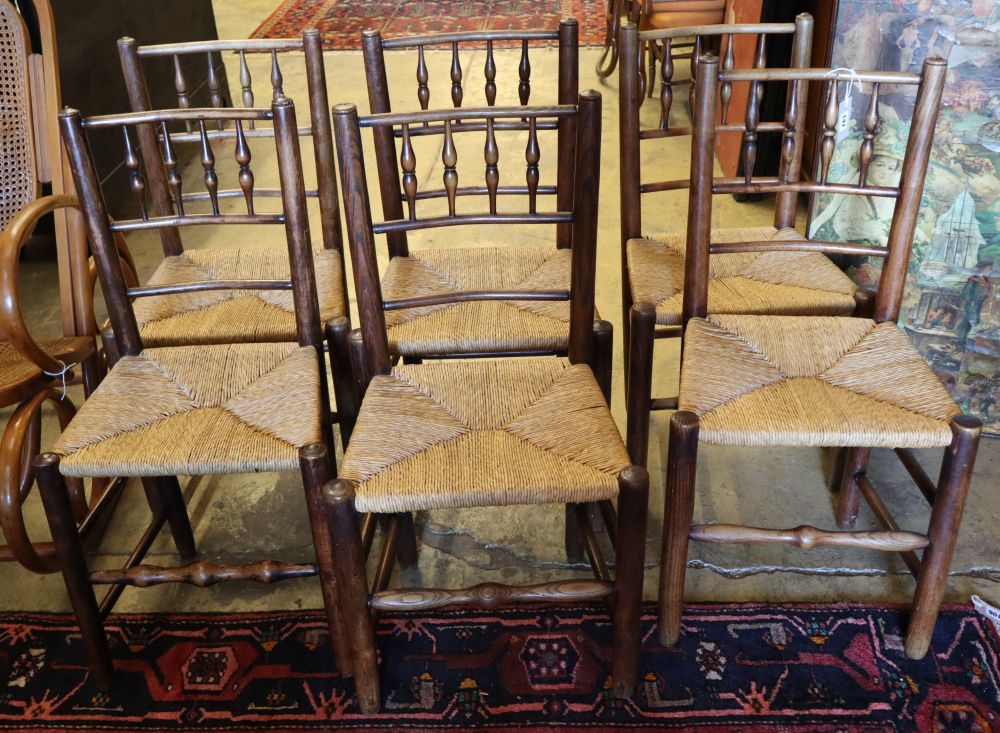 A set of six 19th century provincial ash rush seat dining chairs